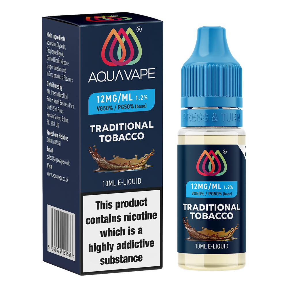 Traditional Tobacco E-Liquid by Aquavape - 10ml 12mg