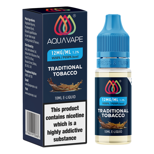 Traditional Tobacco E-Liquid by Aquavape - 10ml 12mg