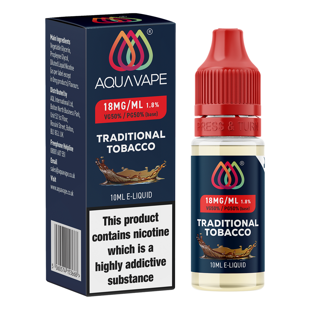 Traditional Tobacco E-Liquid by Aquavape - 10ml 18mg