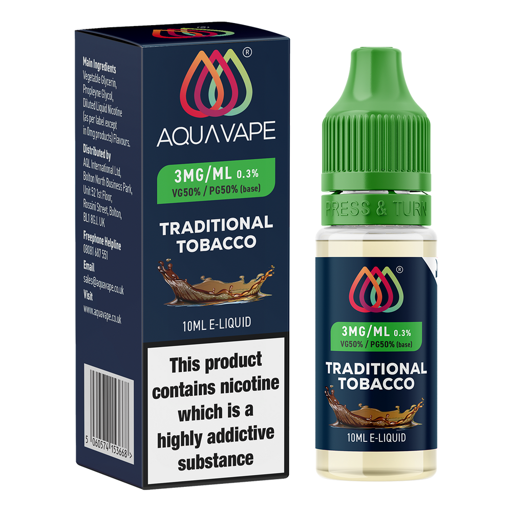 Traditional Tobacco E-Liquid by Aquavape - 10ml 3mg