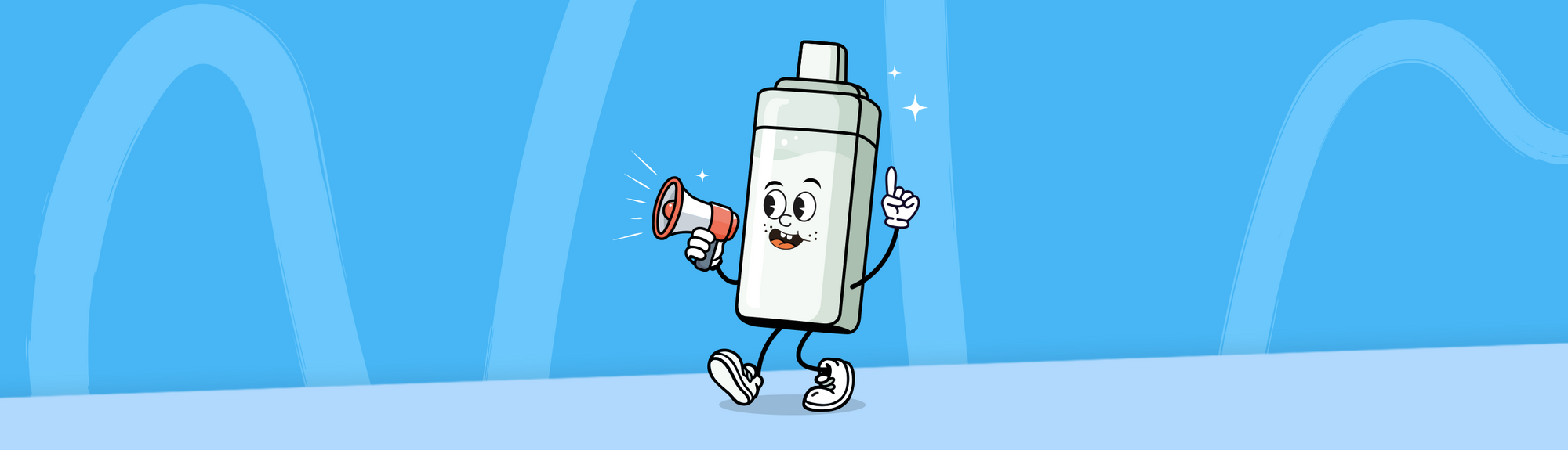 Animated walking vape device holding a speakerphone