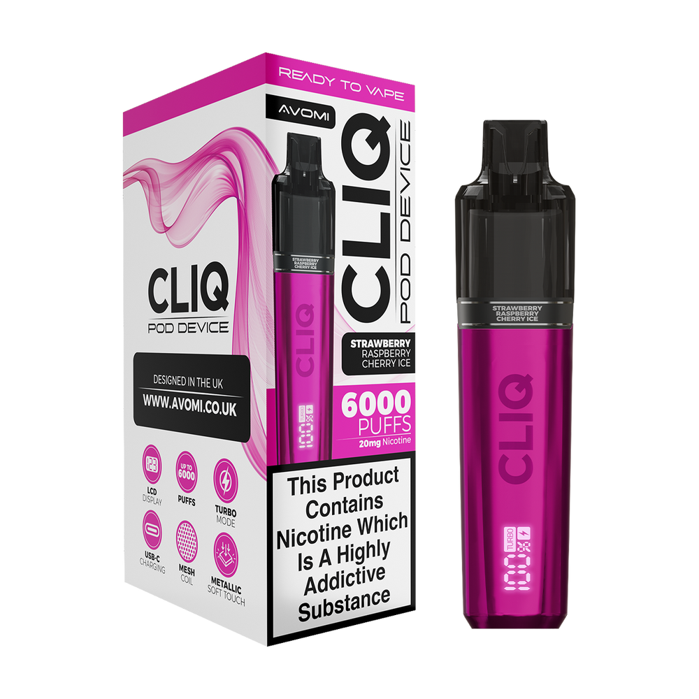 Avomi Cliq 6000 Puff Vape Kit Strawberry raspberry cherry ice