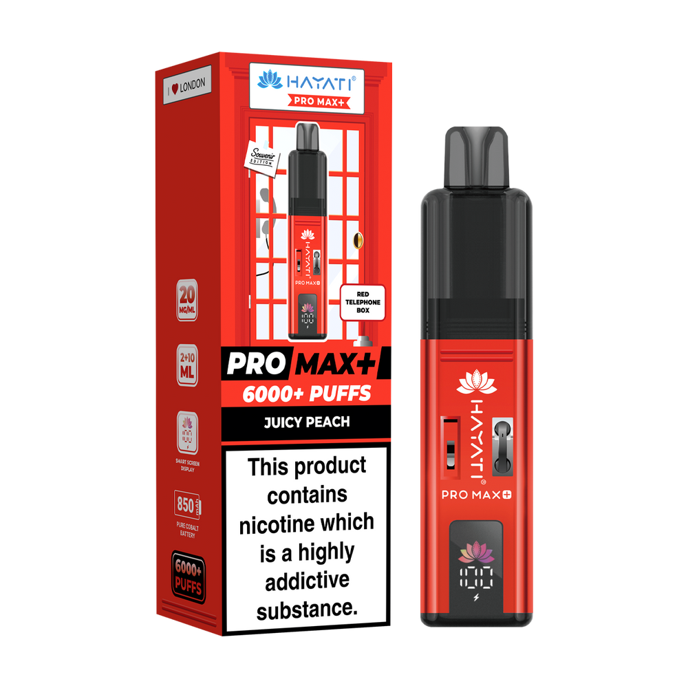 Hayati Pro Max Plus 6000 London Souvenir Edition red telephone box juicy peach